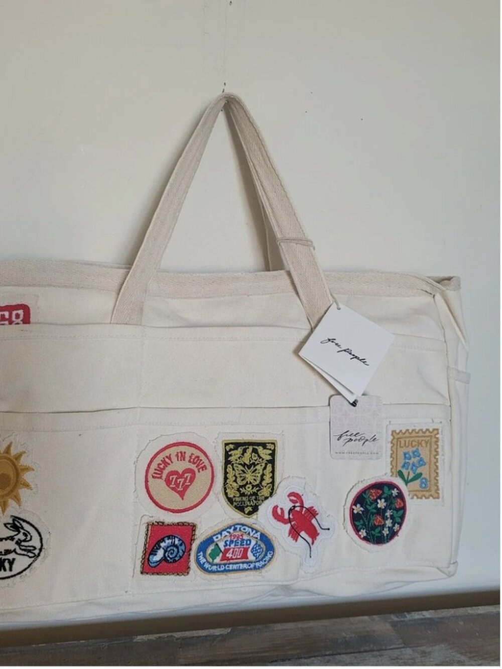 Free People NWT Kiss My Patch Carryall Canvas Tote Shoulder Bag - Picture 4 of 8